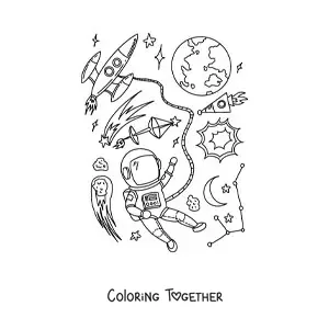 Coloring page of the Earth in space