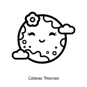 Coloring page of a kawaii cartoon Earth holding a flower