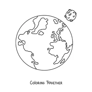 Coloring page of the Earth and the Moon