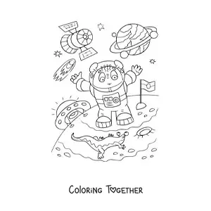 Coloring page of a space explorer on another planet