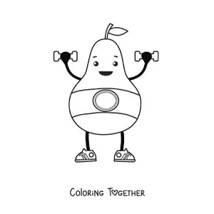 Coloring page of a cartoon pear working out
