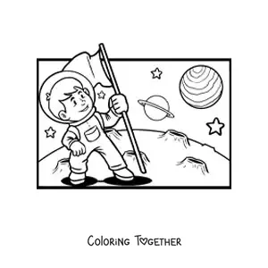 Coloring page of an astronaut on the Moon