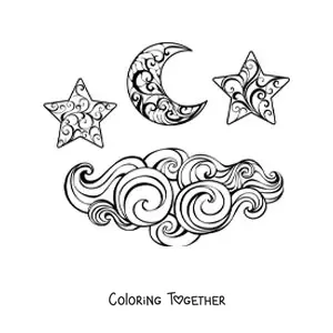 Coloring page of the Moon and the stars