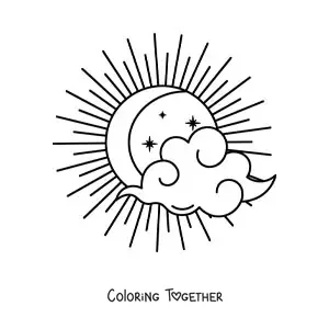 Coloring page of a Moon with a cloud