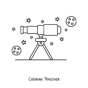 Coloring page of a telescope and stars in the sky