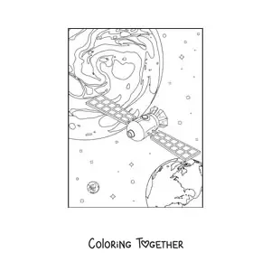 Coloring page of a satellite in space