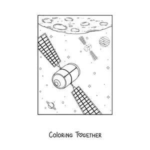 Coloring page of two artificial satellites