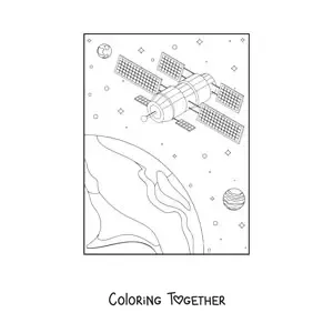 Coloring page of an artificial satellite in Earth orbit