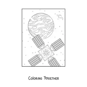 Coloring page of a satellite and a planet