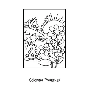 Coloring page of a spring landscape