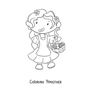Coloring page of a girl with spring flowers