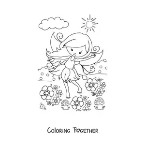Coloring page of a fairy in spring