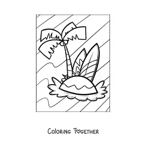 Coloring page of a summery island