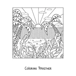 Coloring page of a landscape with summer weather