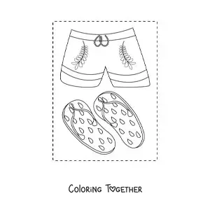 Coloring page of a pair of sandals and a pair of shorts