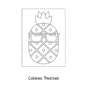 Coloring page of a pineapple wearing summer sunglasses