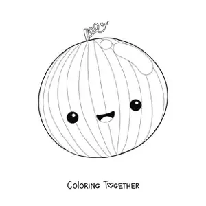 Coloring page of a cheerful whole kawaii watermelon