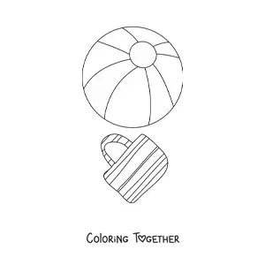 Coloring page of a summer bag and ball