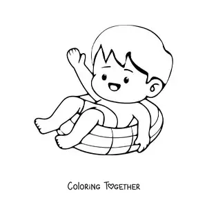 Coloring page of a happy child in summer