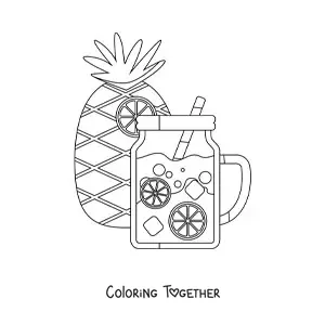Coloring page of a pineapple and a refreshing drink