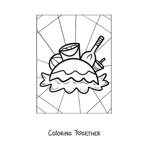 Coloring page of several beach toys for summer