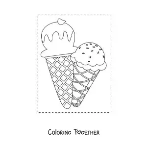 Coloring page of two ice cream cones for summer