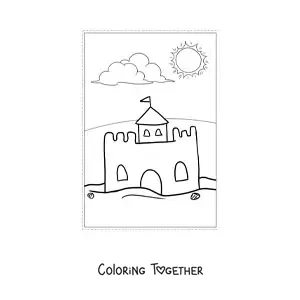 Coloring page of a sandcastle in summer