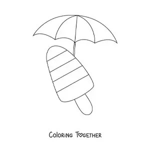 Coloring page of a beach umbrella and an ice pop for summer