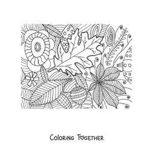 Coloring page of several autumn leaves
