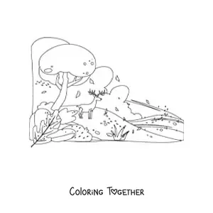 Coloring page of a forest in autumn