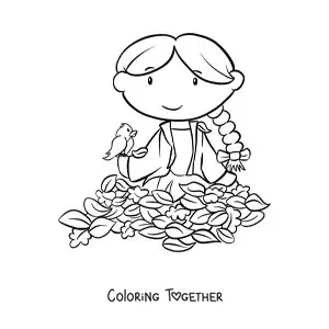 Coloring page of a girl in autumn