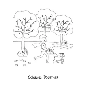 Coloring page of autumn in the park