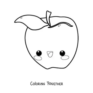 Coloring page of an animated kawaii apple