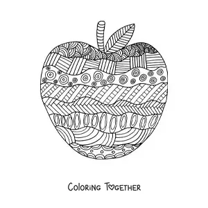 Coloring page of an apple drawn with an autumn design