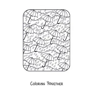 Coloring page of several umbrellas and autumn rain