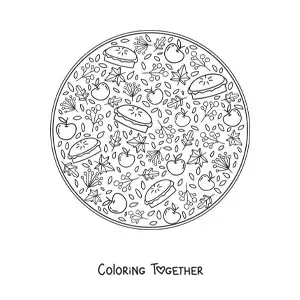 Coloring page of several apples and feet for autumn