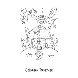Coloring page of an autumn forest fairy house
