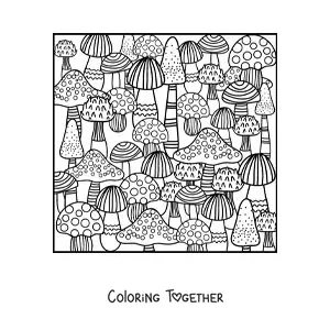 Coloring page of several autumn mushrooms