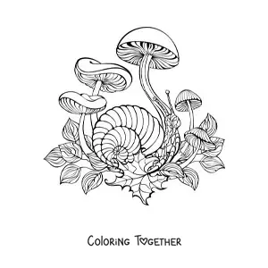 Coloring page of several autumn mushrooms
