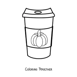 Coloring page of a coffee cup decorated with a pumpkin