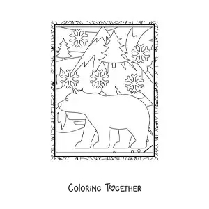 Coloring page of a polar bear in winter