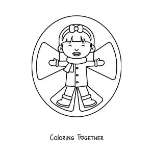 Coloring page of a child making a snow angel