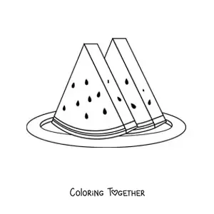 Coloring page of two pieces of watermelon on a plate