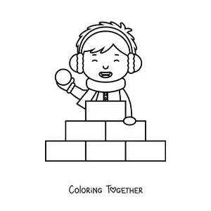 Coloring page of a child with several snow blocks