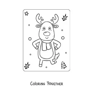 Coloring page of an animated reindeer with a winter scarf