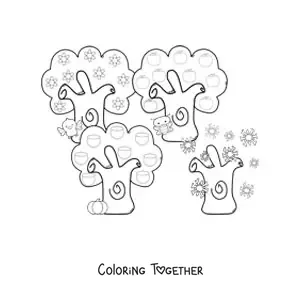 Coloring page of trees through the seasons of the year