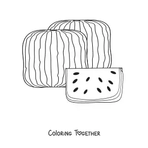 Coloring page of a square watermelon