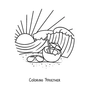 Coloring page of a tropical beach