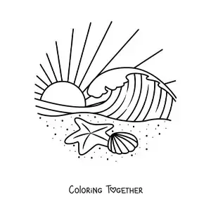Coloring page of a wave at the beach