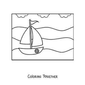Coloring page of a boat on the beach